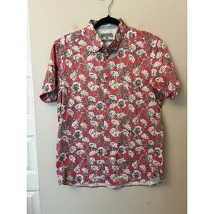 Ted Baker Pink Gray Floral Print Cotton Button Down Shirt Short Sleeve Size 4 L